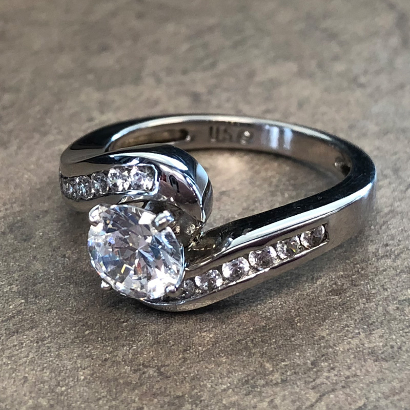 14K White Gold Bypass Diamond Accent Engagement Ring